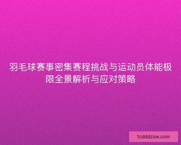 羽毛球赛事密集赛程挑战与运动员体能极限全景解析与应对策略